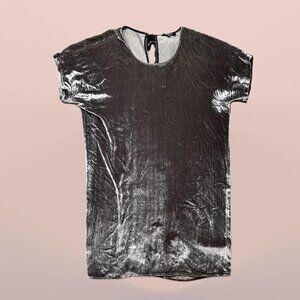 Madewell Velvet Grey Silk Mini Dress Small Shirt Dress Short Sleeve Bow Tie Back